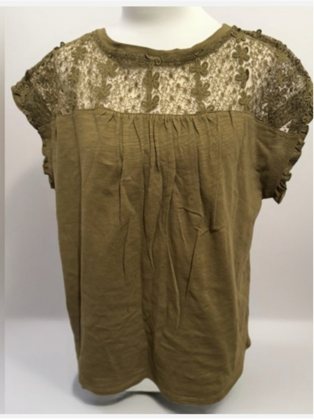 Everleigh Olive Green Lace 100% Cotton Yoke Blouse